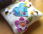 personalized yellow felt Tooth Fairy Pillow - Bumble Bees & Flowers