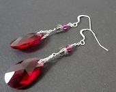 THINK PINK Swarovski Crystal Bridal Earrings. Bridesmaid Long Drop Earrings. Pink and grey wedding. Vintage Style. Wedding Jewelry.