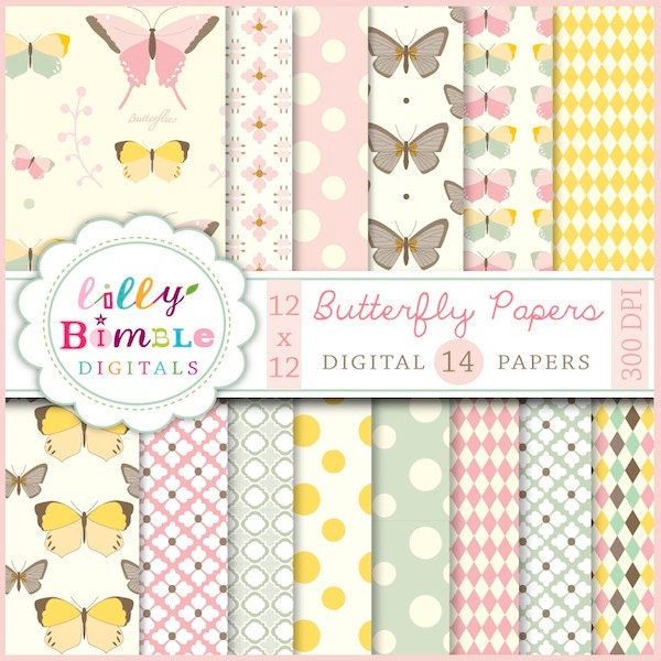 Digital Scrapbook Papers Commercial Use Included BUTTERFLY PAPERS Il_570xn