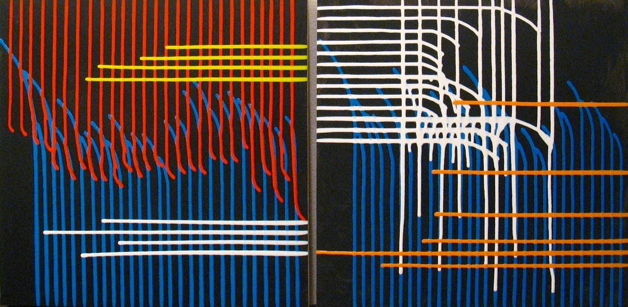 Original Paintings Abstract Mixed Media Diptych Acrylic Art by Aisyah Ang Size 20x40 with Cert