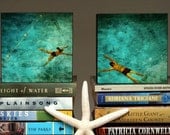 Swimming Pool Art - 4 in x 4 in Art Box Set of Two Swimmers Fine Art Photographs - Fathers Day Gift for Husband - Gift for Wife