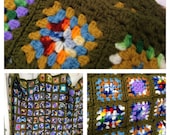 Vintage Crocheted Granny Square Afghan Blanket