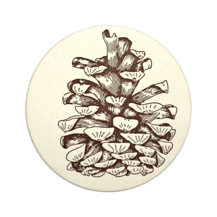 Pine Cone Coasters (Letterpress printed), set of 8, Ready to Ship