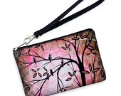 SALE iPhone 5 Case iPhone Wristlet Cell Phone Wristlet Clutch Smartphone Cell Phone Case Samsung Galaxy S2  Birds Pink MadArt (RTS)