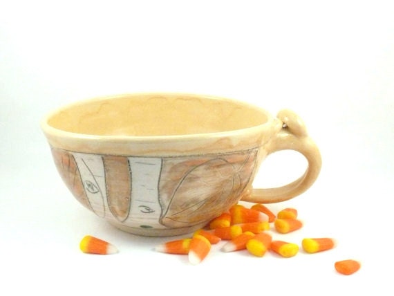 Handmade Soup Mug or Latte Cup V1 IN STOCK in yellow and orange / large latte mug / soup bowl with handle - BlueSkyPotteryCO