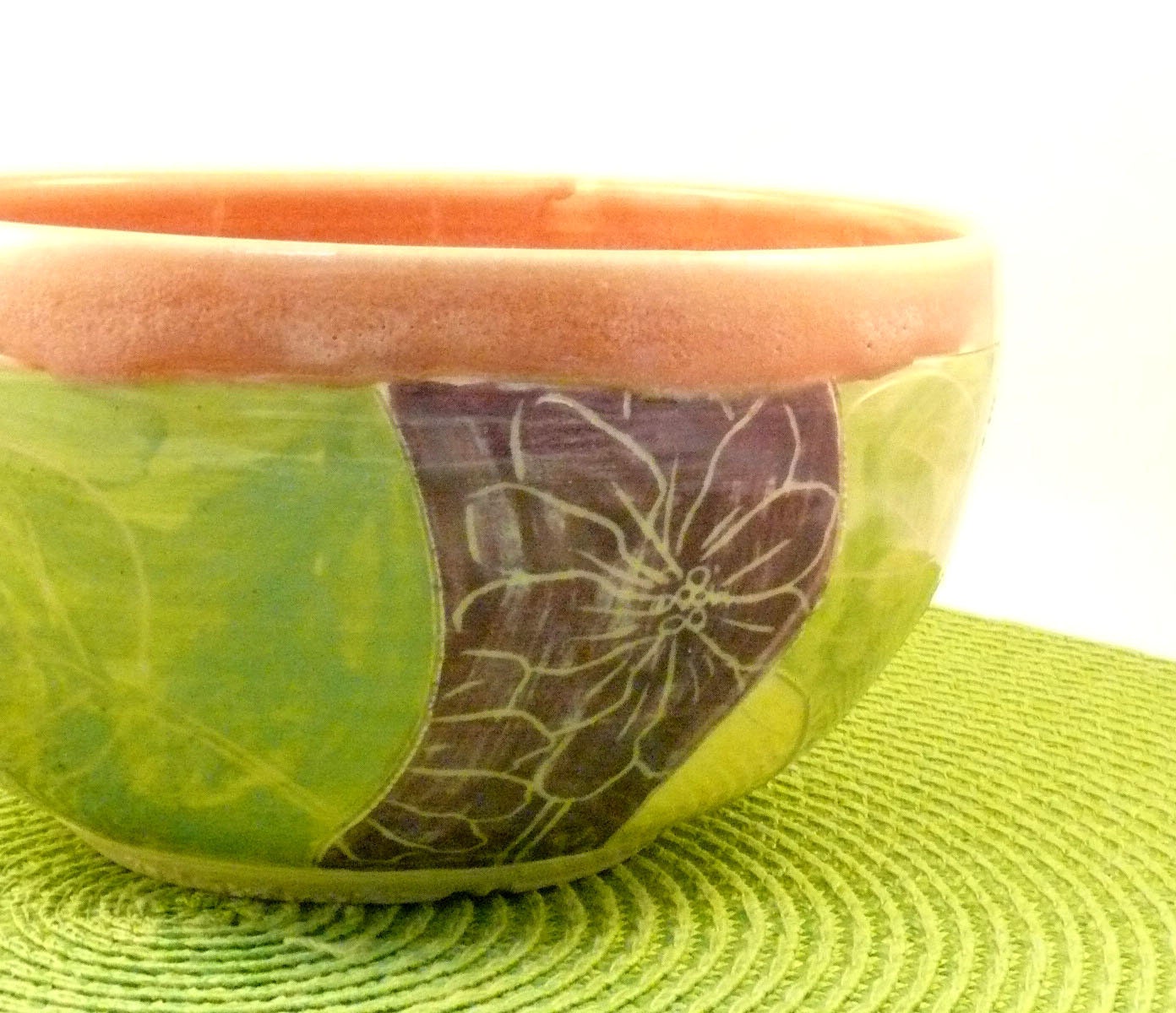 Ceramic bowl for soup, cereal or  salad in peach, green and purple SB26 SHIPS TODAY  / kitchen home decor / housewarming gift