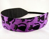 Reversible Headband - Tumbling Cats - purple black