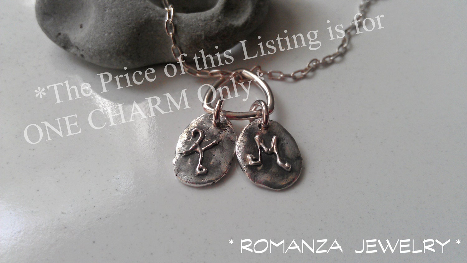 Antique Embossed Charm with Personalized Letter Necklace of your choice