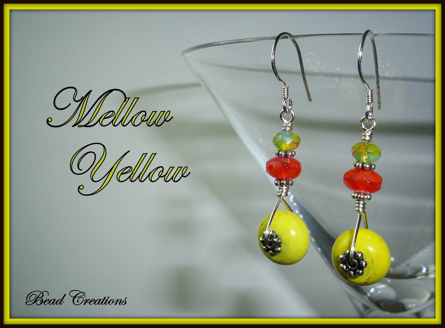 Yellow Pink Earrings Howlite Czech Glass MELLOW YELLOW