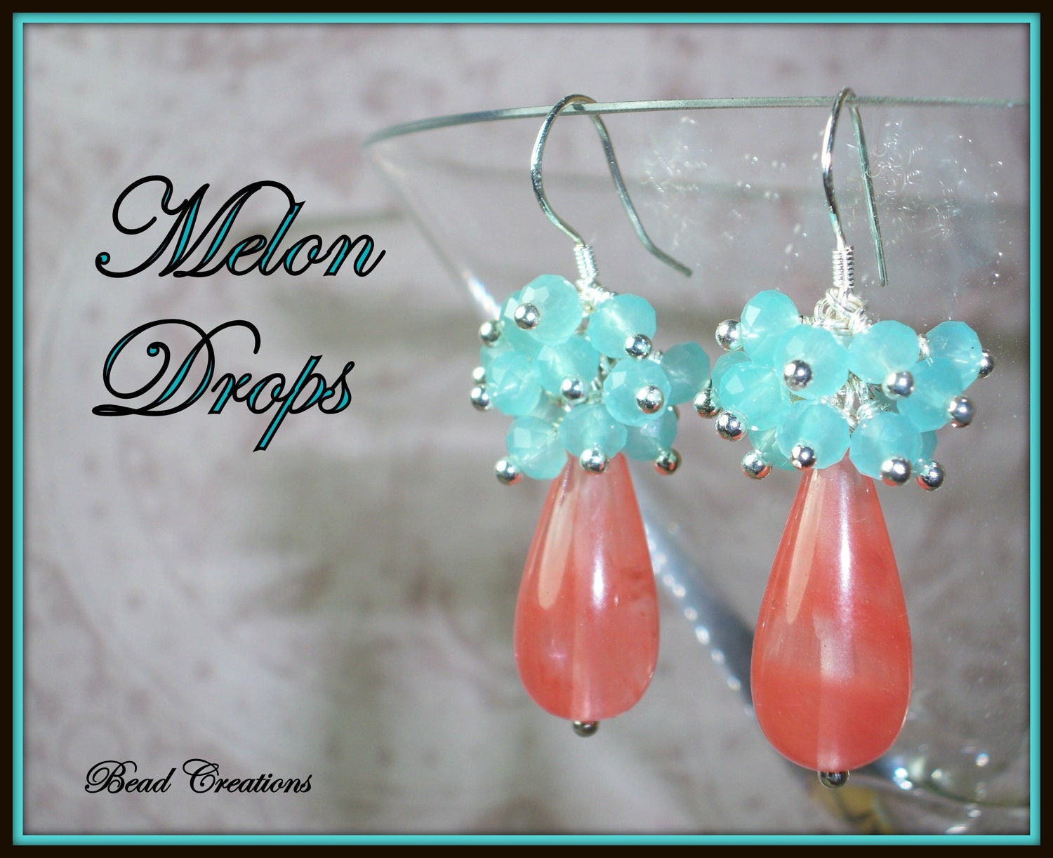 Pink Blue Earrings Cherry Quartz Crystal Rondelle MELON DROPS