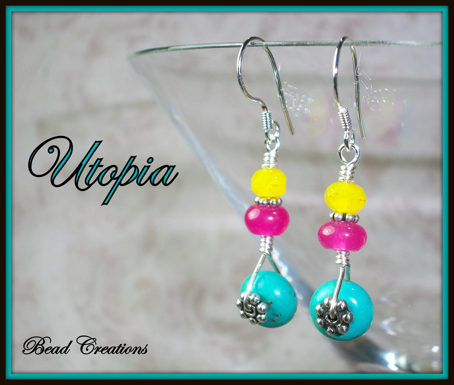 Turquoise Earrings Howlite Pink Jade Yellow Czech Glass UTOPIA