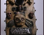 Skull Spoon Art Sculpture Mexican Loteria Card Assemblage La Calavera Wall Hanging