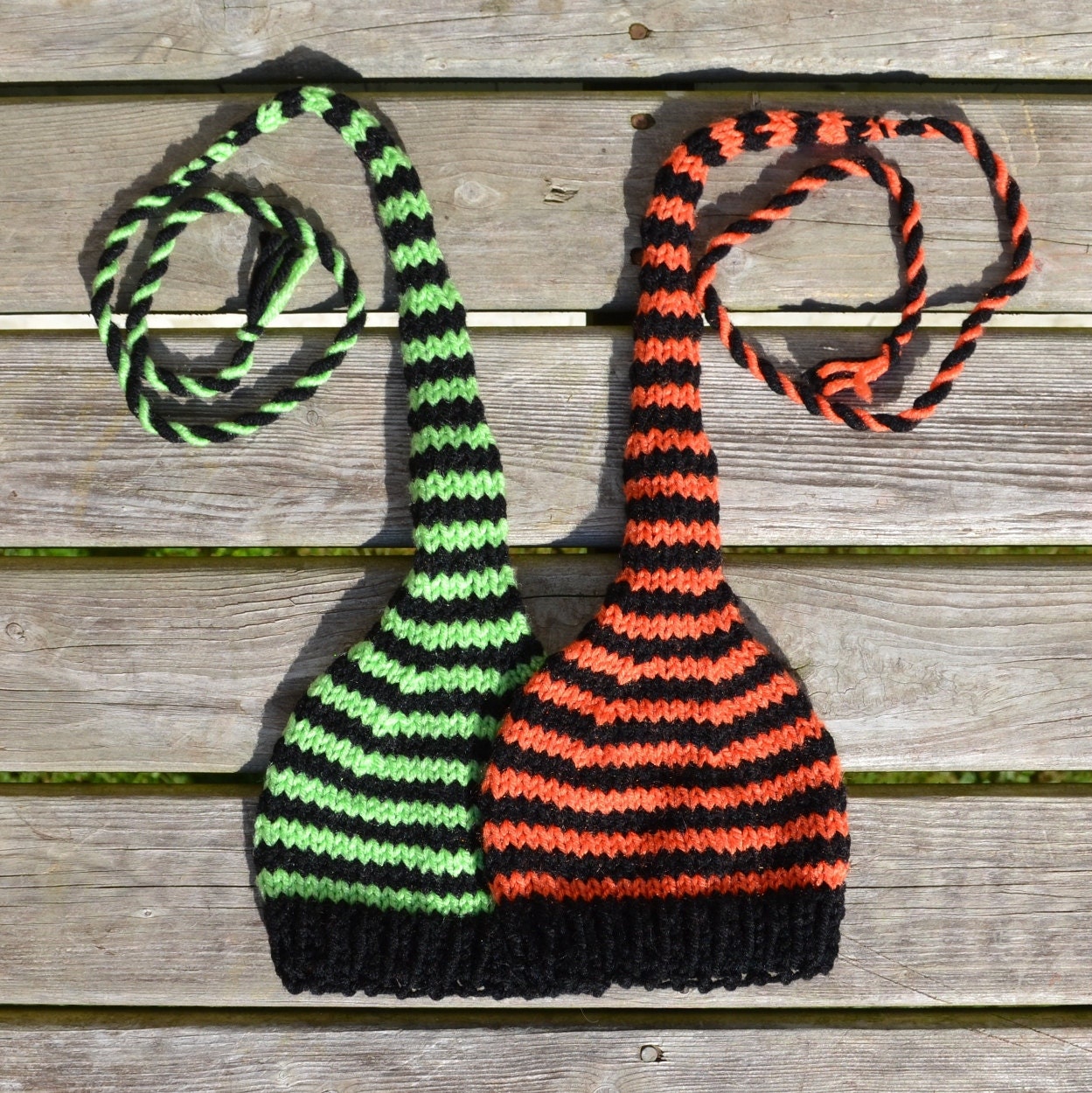 2 HaLLoWEEN AuTUMN TWIN Newborn Boy Girl Baby Hats PHoTo PRoPs KNiT Munchkin Stocking Caps BLaCk GReEn ORaNGe stripe SToCk