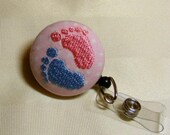 Custom Baby Feet Badge Reel Clip On - Id Holder- Retractable