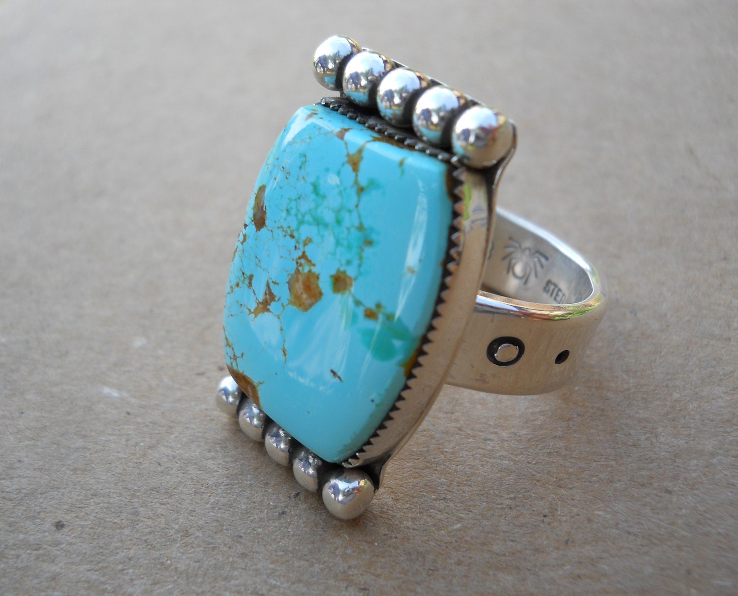 Men's Ring turquoise sterling silver Choctaw jewelry Native American Indian made 12.5  size twelve and a half
