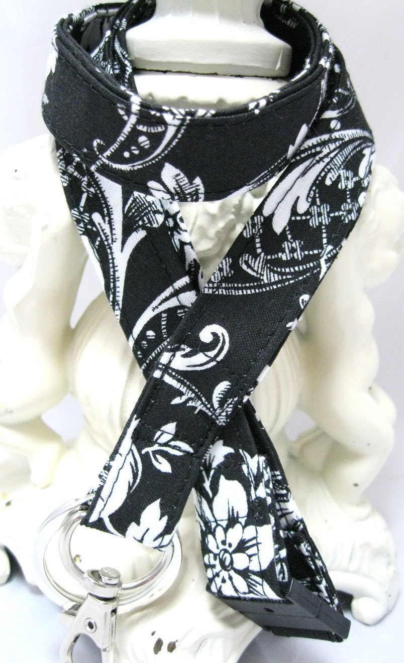 Lanyard Badge Holder with Breakaway Clip Midnight Damask