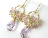 Gemstone Cluster Earrings Pink Amethyst Earrings 14k Gold Fill Gemstone Jewelry No. 24 Handmade Jewelry