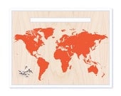 Large World Map & Pin Set - Orange - 17 x 11