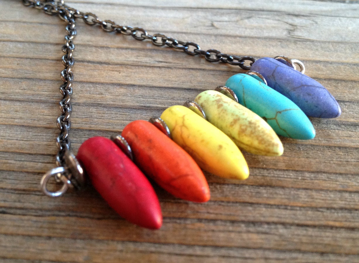Rainbow Spikes Necklace - Howlite Stone Spikes and Black Chain