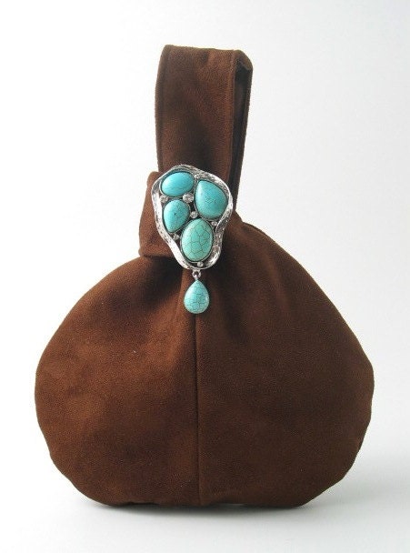 Brown handbag, wristlet bag, evening purse, clutch, vegan