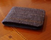 Men's wallet dark blue- tweed herringbone  - 7 pocket billfold - black water resistant lining