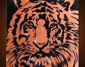 Original Large Metallic Abstract Painting Modern Contemporary Tiger Animal Impasto Texture ... 24" x 24" ... "Watching"