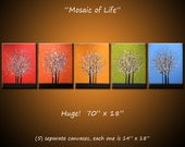 Landscape Original Abstract Tree Painting, red yellow green blue black orange, 70 x 18, ready to hang, by Amy Giacomelli