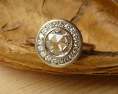 Rose Cut Moissanite and Channel Set Diamond Halo Ring