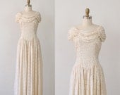 Cream Wedding Dress Eyelet 1940's Vintage - M
