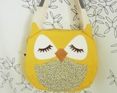 Rei Rei the Owl Applique Yellow Canvas Grey Floral Tote Purse Handbag Shoulder bag