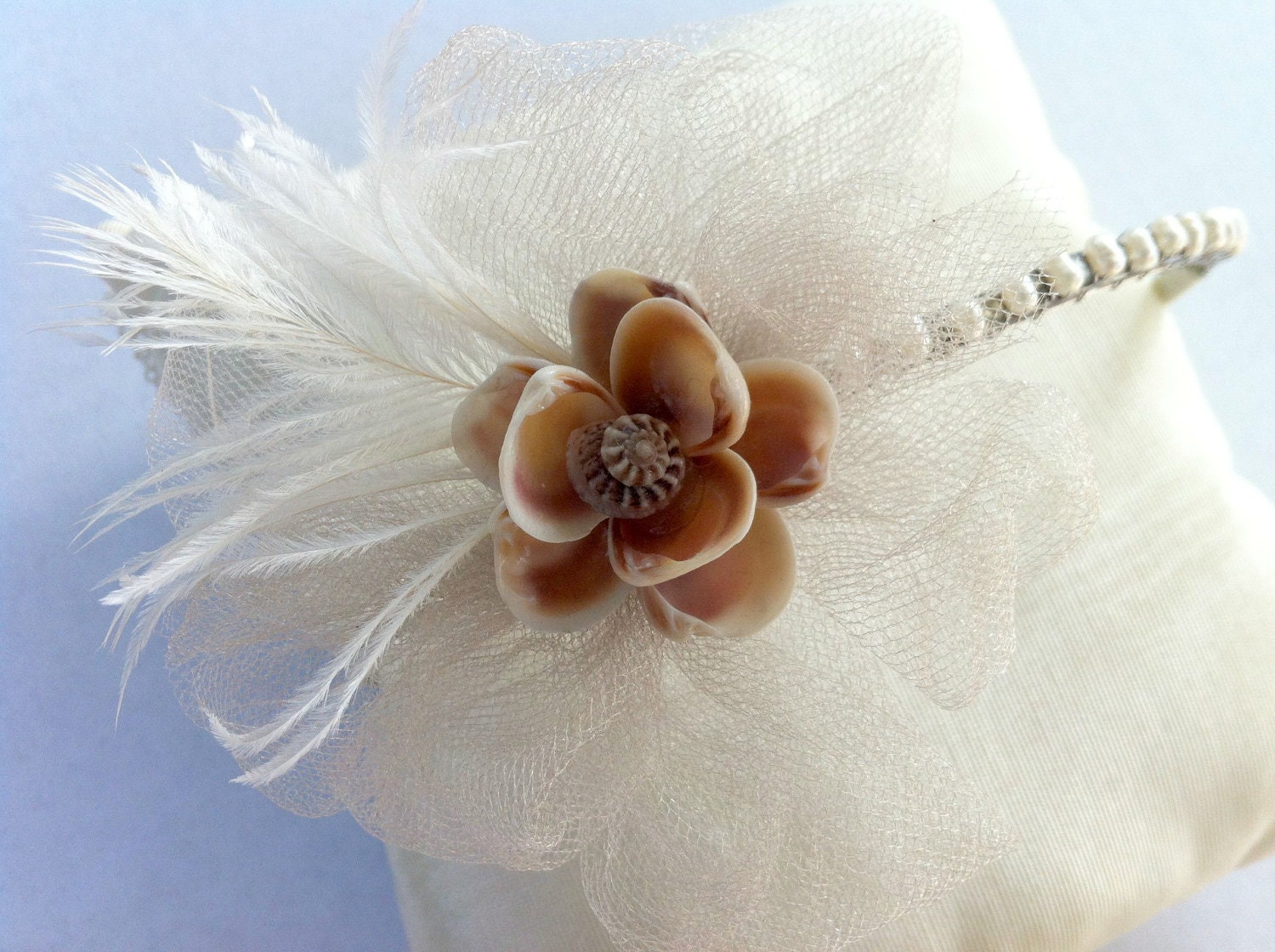 Fascinator Headband - Pearl and Rhinestone - Beach Wedding