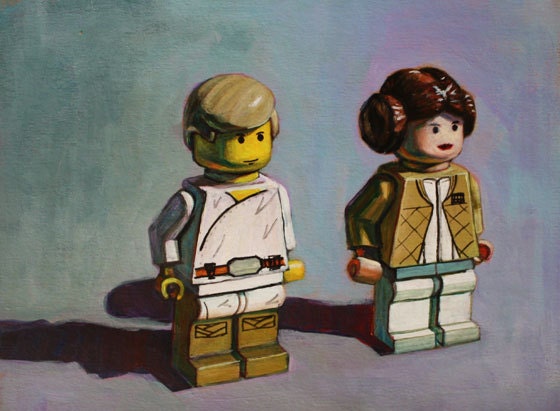 Star Wars Lego Minifigure Print of Original Painting - Luke and Leia