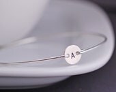 Simple Initial Bracelet, Custom Sterling Silver Bangle Bracelet, Personalized Bracelet, Modern Bangle Bracelet