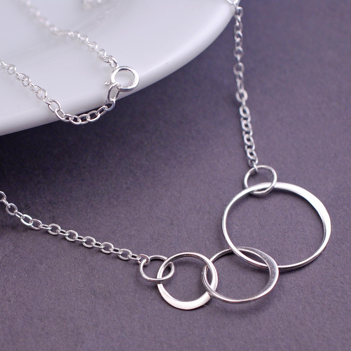 Triple Circle Necklace, Simple Necklace, Sterling Silver Necklace, Three Circle Necklace, Minimalist Modern Fashion