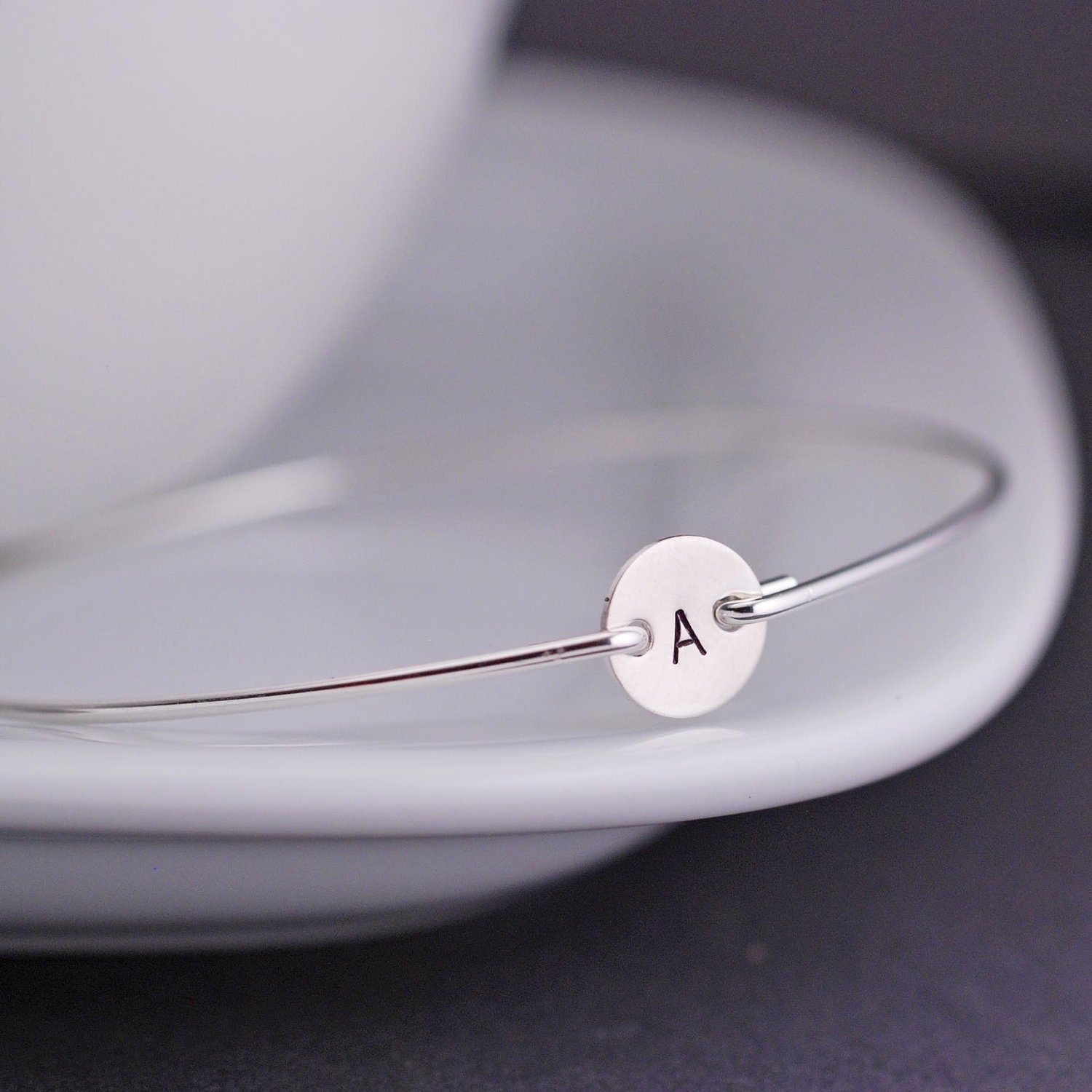 Personalized Jewelry, Simple Initial Bracelet, Custom Sterling Silver Bangle Bracelet, Personalized Bracelet, Modern Bangle Bracelet