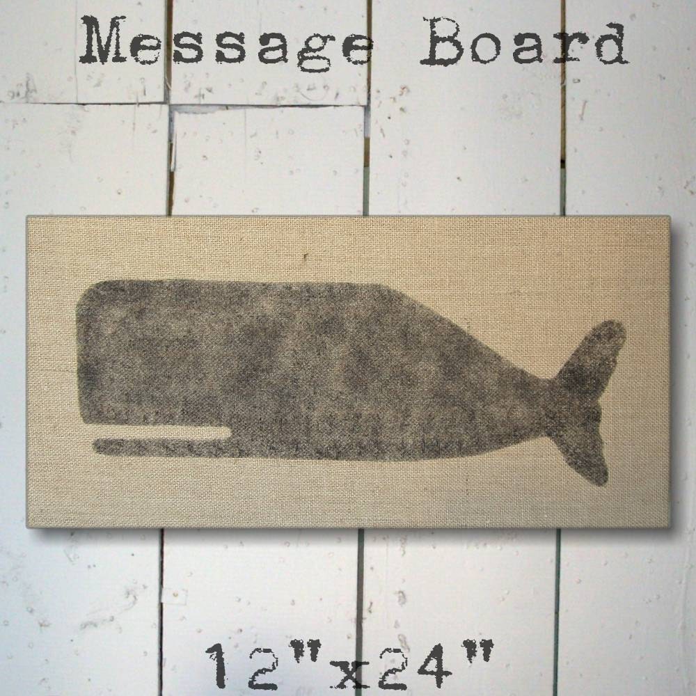 Cachalot Whale  - 12 x 24 Burlap over Cork Message Board, Pin Board, Memo Board, Bulletin Board - Nautical Design