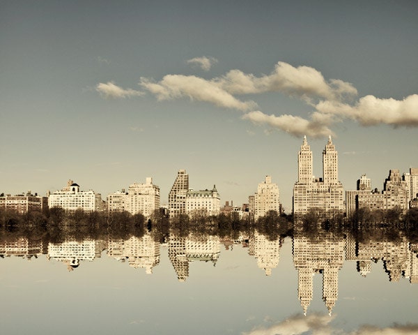 NYC Skyline, New York Photography, Manhattan Reflection, Central Park Photo, Fine Art Print, Upper West Side, Grey Blue - Manhattan Mirror