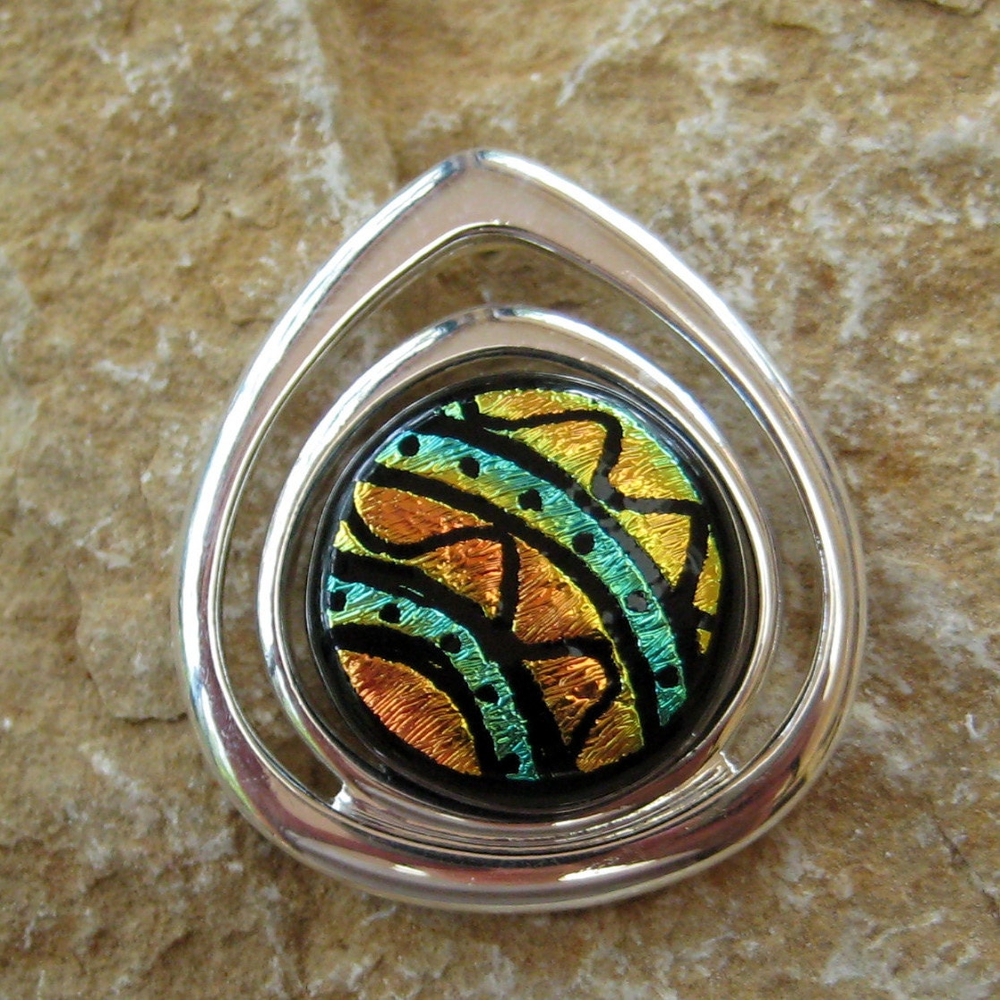 Dichroic Fused Glass in a Silver Setting, Dichroic Glass Pendant - Southwestern Diversion