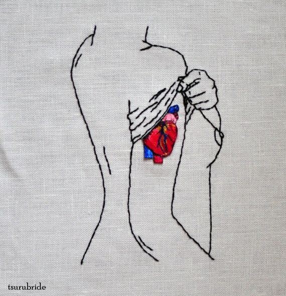 She Wears Her Heart on Her Sleeve Embroidered Wall Hanging