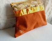 zippered pouch - orange canvas, satin and cotton - autumn ember fabric case