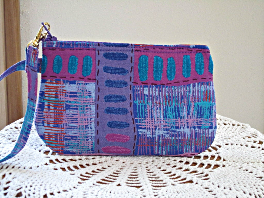 Clutch Wristlet Zipper Gadget Pouch Purse  Woven Film  Purple