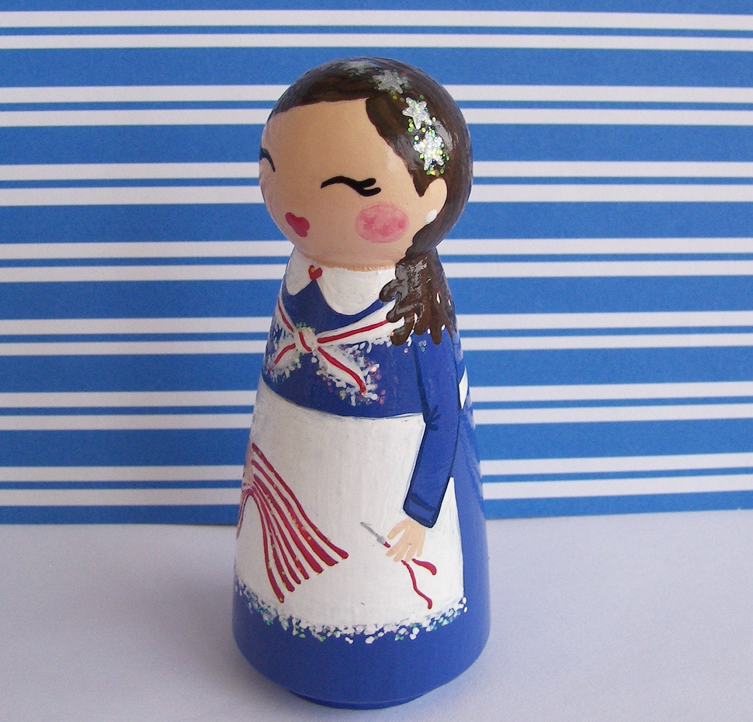 Hand Painted Love Boxes Betsy Ross Peg Doll Wood Stand Bunting