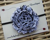 Shabby Silk Chiffon Rosette Flower on a Skinny Elastic Headband - Black and White Damask