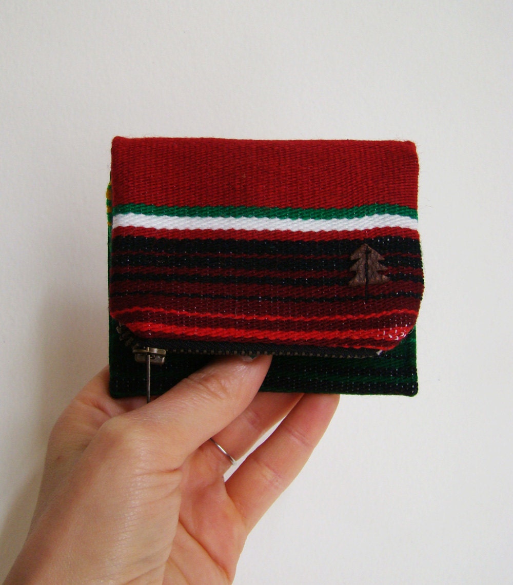 Desert Red Forester card wallet, small Mexican wool pocket size wallet, OOAK