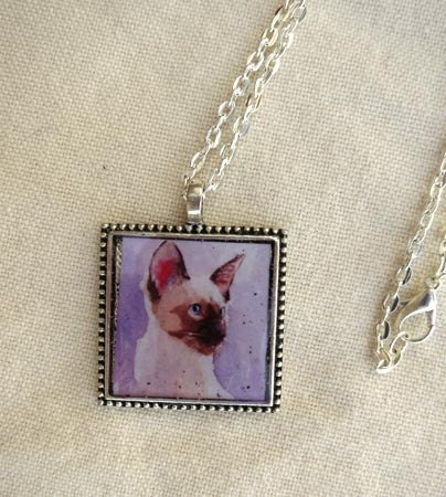 Siamese Cat Art Silver Jewelry Necklace Pendant
