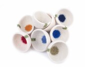 Roly Dot Bowl - Felted Wool - Cream with Bright Blue Dot