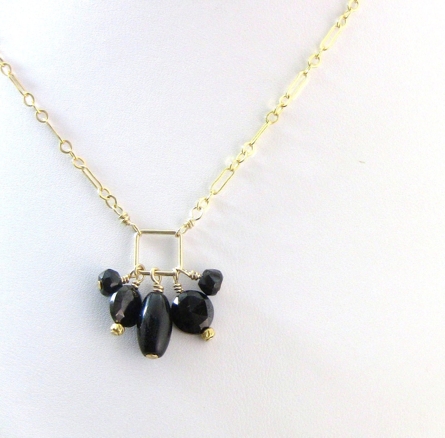 Black Obsidian, Tourmaline and Spinel Chain Necklace, Black and Gold - Christian Jewelry - Light in the Darkness