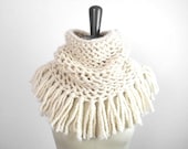 Baby Alpaca Lace Fringe Infinity Loop Scarf in Porcelain, Romantic Spring and Winter Trends