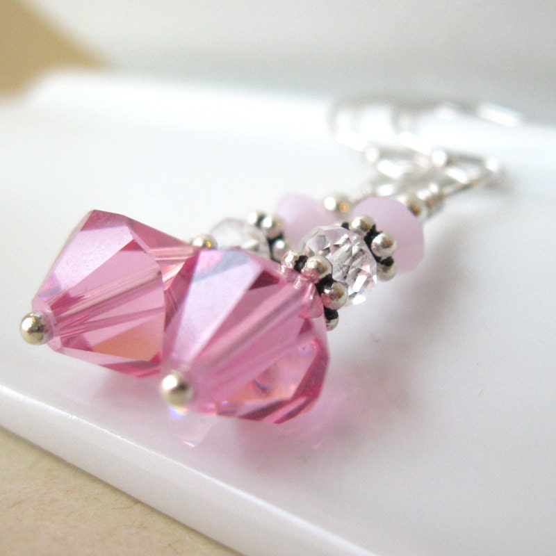 Breast cancer awareness earrings Sterling silver and crystal donation