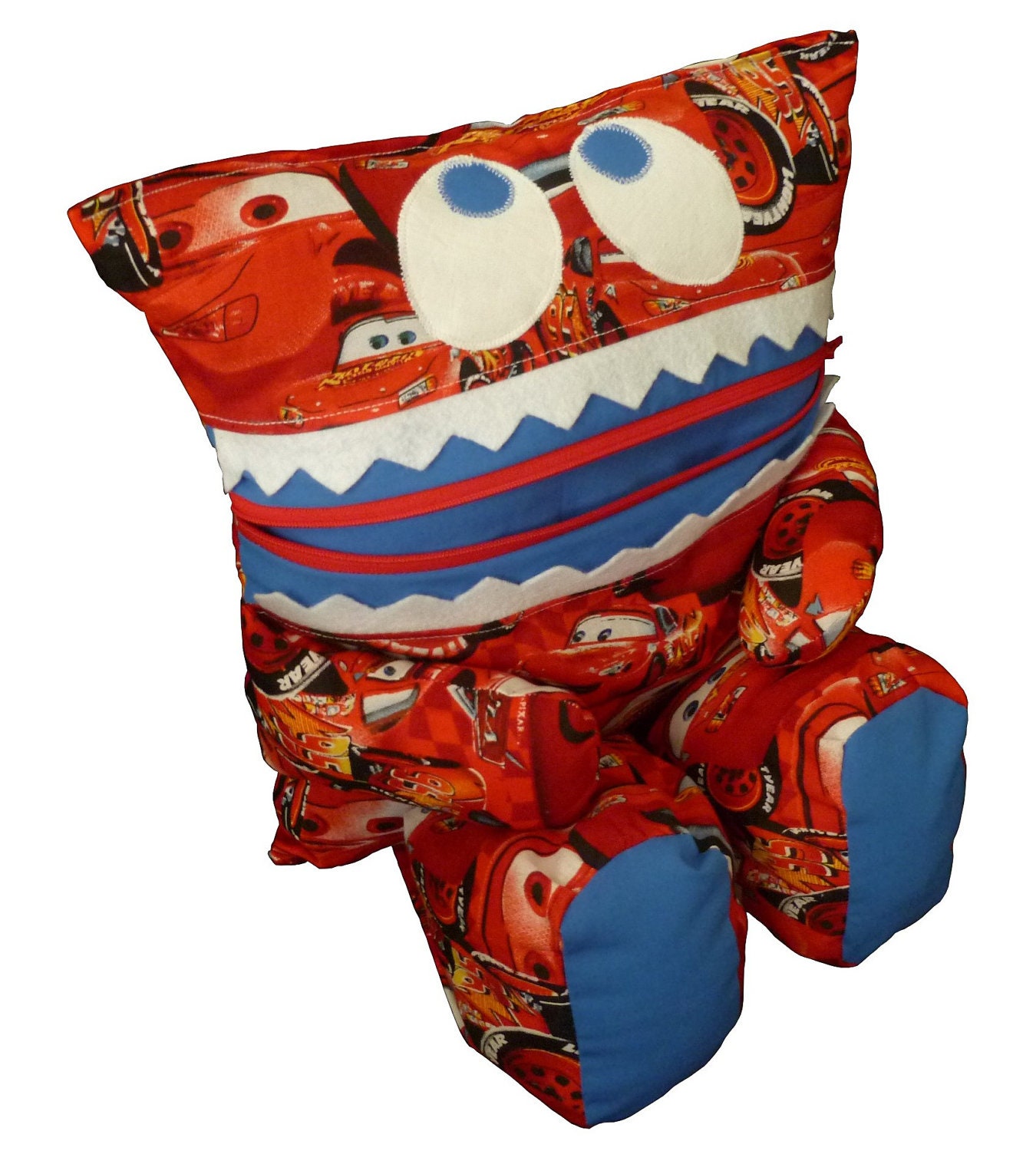 Pajama Eating Pillow Monster, PJ Eater, red CARS Lightning McQueen fabric